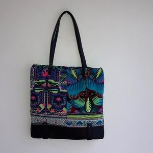 Vintage Wabags Embroidery Bright Colorful Birds Floral Cross stitch Tote Bag
